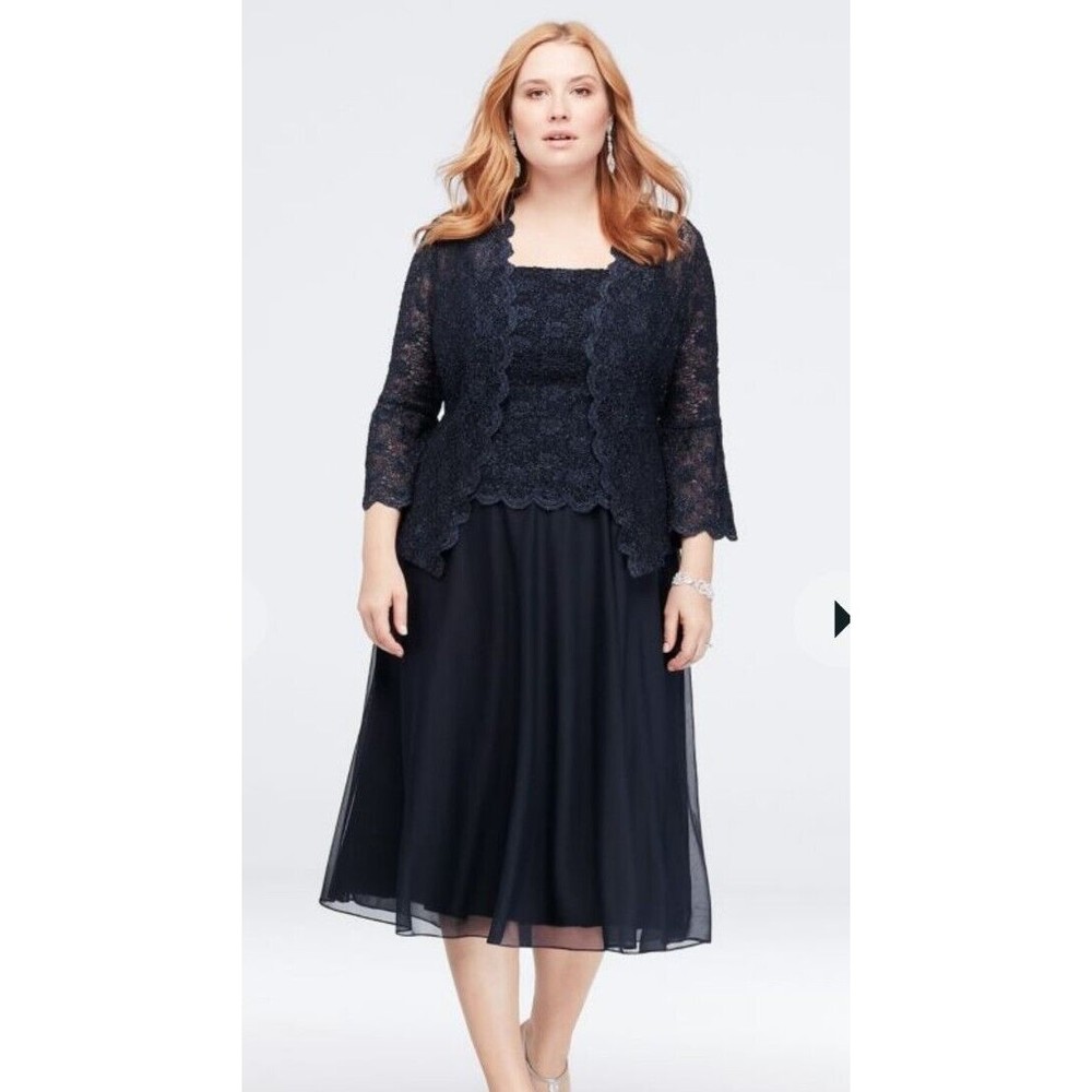 Cachet 2 Piece Womens Mother Of The Bride Groom Formal Navy Blue Lace Dress 24WP